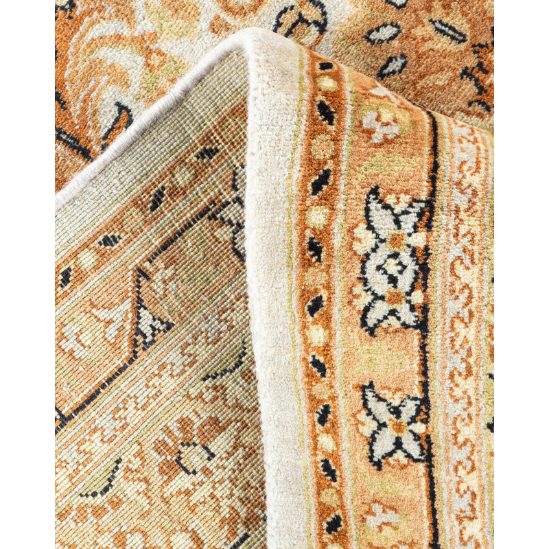 Tapis ivoire en laine noué à la main de conception unique 6 pi 1 po x 8 pi 10 po Hayner