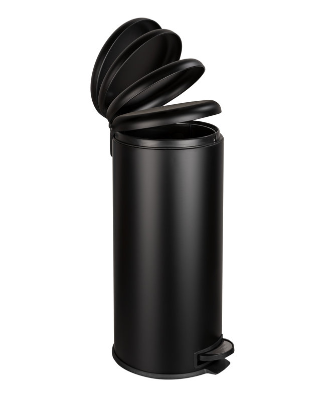 WENKO Pedal bin Leman Easy Close Black 30 L, cosmetic bin, waste bin with soft-closing mechanism, 30L