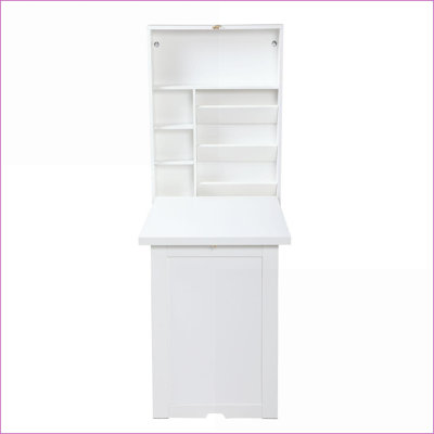 Bureaux, bureau d'écriture pliable mural moderne avec rangement, blanc | Panneau de particules