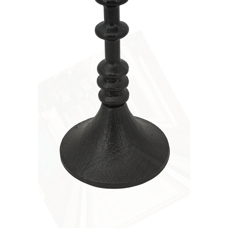 Set Of 2 Decorative Black Iron Candle Holder With Spindle Design