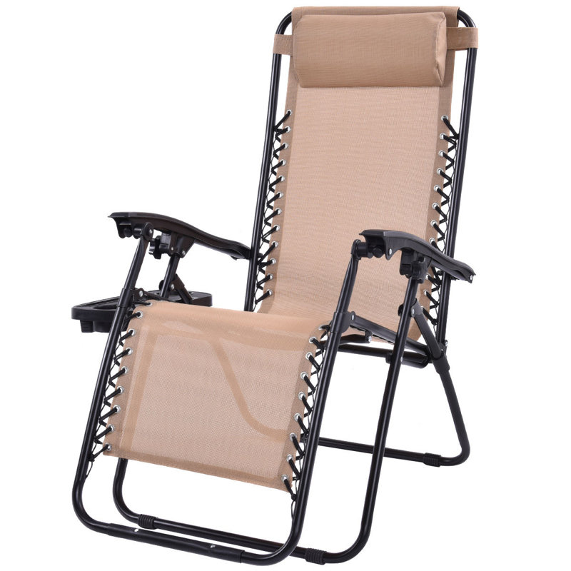 Chaise de patio pliante avec coussins Zechariah, Beige