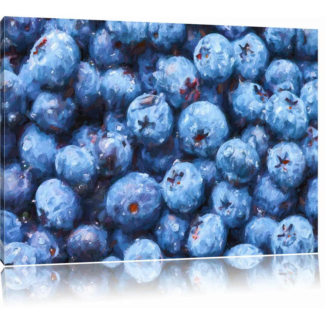 Leinwandbild "Blaubeeren mit Wassertropfen", Grafikdruck