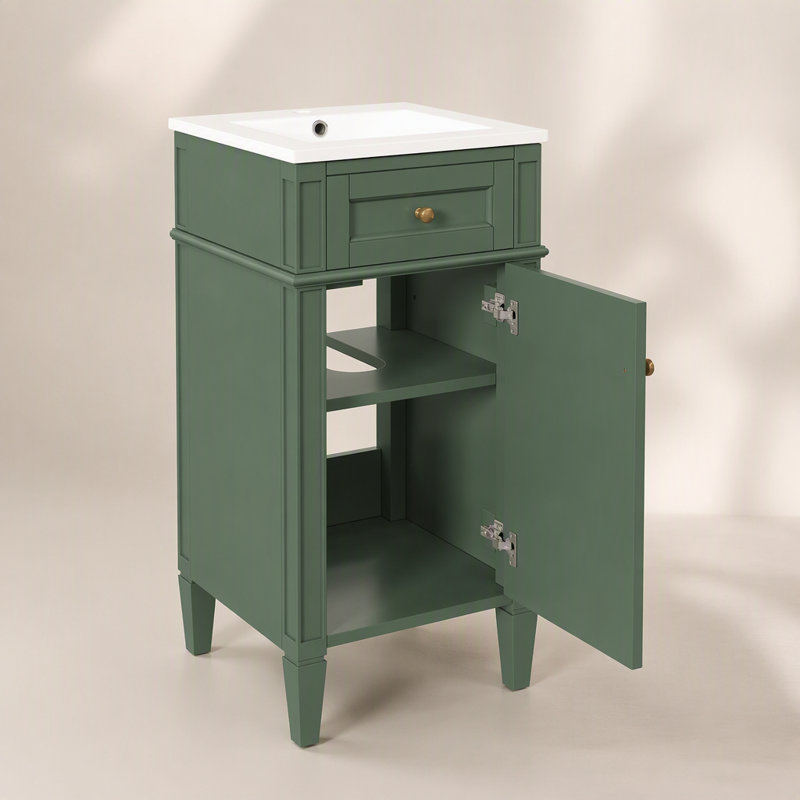 Ensemble de meuble-lavabo sur pied 16 po avec lavabo en céramique, ensemble de meuble-lavabo simple autoportant avec porte à fermeture douce, tablette réglable, style français, pieds pleins
