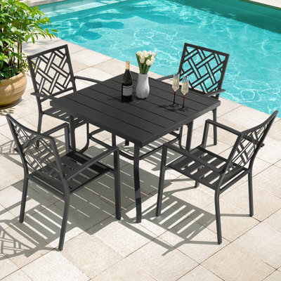 Patio 5pcs Dining Set With Umbrella Hole And 4 Stackable Chairs