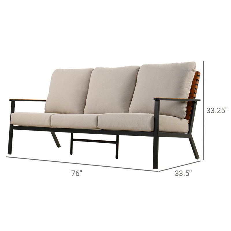 Viviann 3 Person Steel Sofa With Faux Leather Wicker