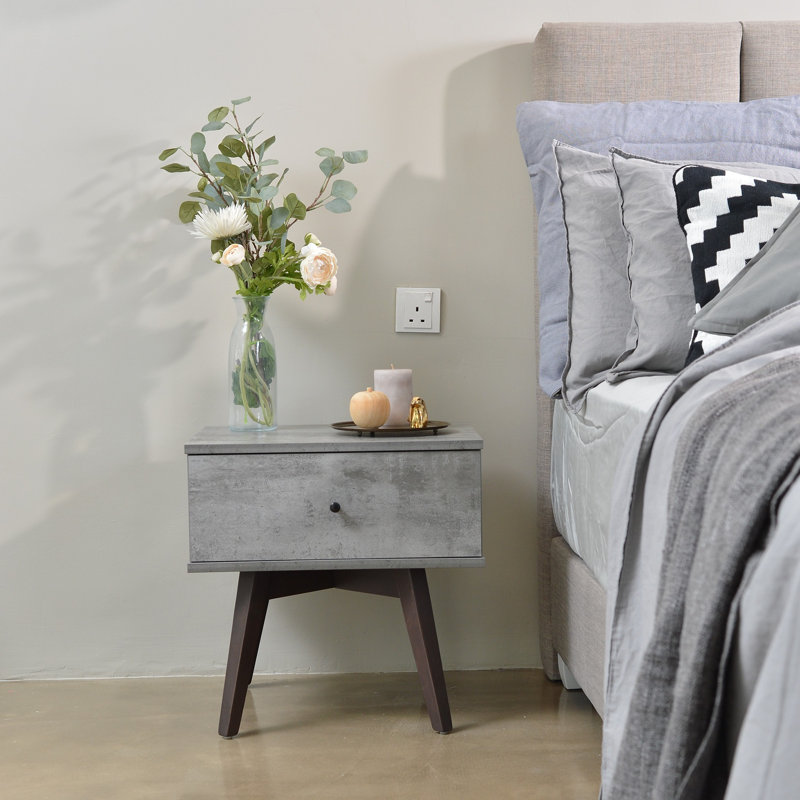 Muir 50.2cm W Particle Board / Chipboard Bedside Table, Brown/Iron Slate