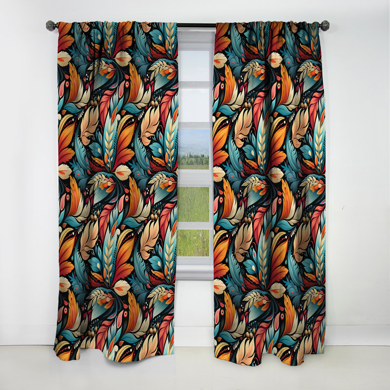 Motif artistique de style bohème nomade - Rideau abstrait bohème - Rideau abstrait occultant - 1 panneaux, L 52 po x L 63 po