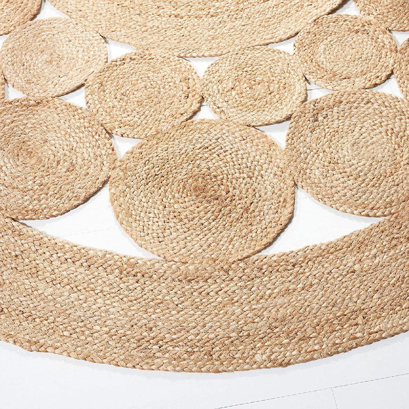 Tapis beige en jute de couleur unie tressé à la main, Rond 10 pi