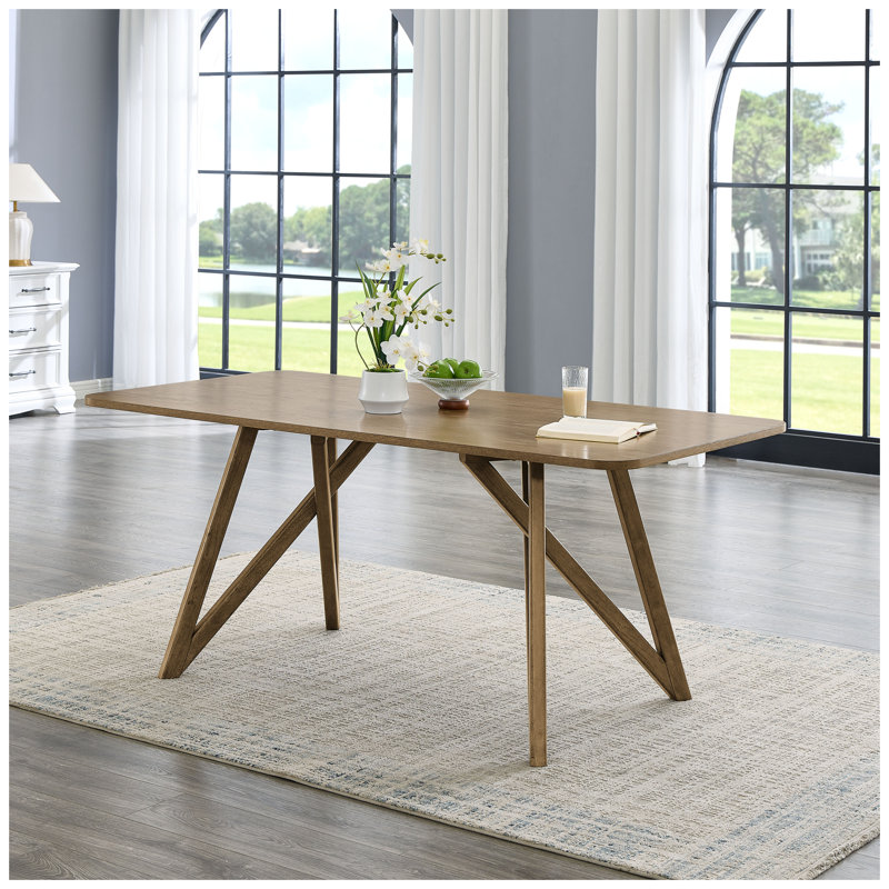 Table de salle à manger rectangulaire Darla de 70 po avec piètement géométrique en croix, fini chêne brun