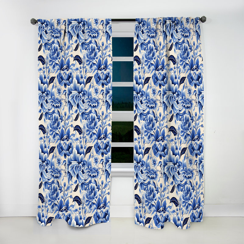 Cobalt Fretwork Victorian Pattern I - Bohemian Curtain - Velvet Room Darkening - 1 panel, 52" W x 90" L