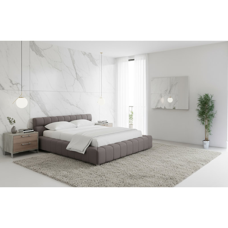Upholstered Platform Bed, Queen, Gray
