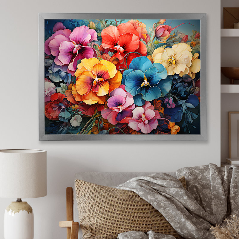 Pensées colorées - impressions sur toile Pensées, Cadre photo argenté, H 34 po x l 44 po x P 1,5 po