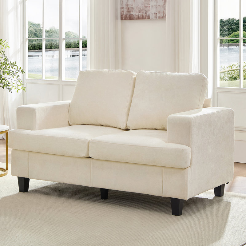Modern 56" Chenille Loveseat Sofa, Compact 2-seater With Solid Wood Frame For Small Spaces & Apartments, Beige