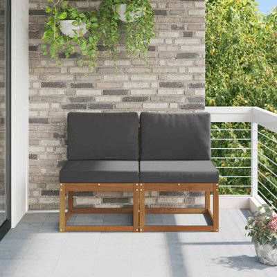 Canapé d'extérieur 2 pièces, modulaire, en bois d'acacia massif, coussins gris, dimensions : 59 x 63 x 73 cm