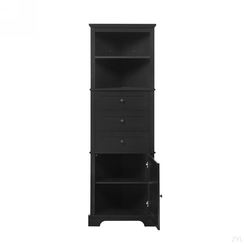 Triangle Tall Cabinet With 3 Drawers And Adjustable Shelves For Bathroom, Kitchen Or Living Room, MDF Board With Painted Finish