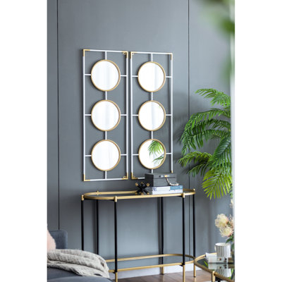 Wall Decor With Mirrors - Gold And White, Modern Flair, 0.8X43.3X15.7 Inches White Mirror , Contemporary Design, 43.3X0.8X15.7