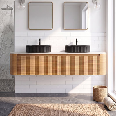 Meuble-lavabo en céramique 72 po avec lavabo et porte-serviettes gratuit en chêne miel