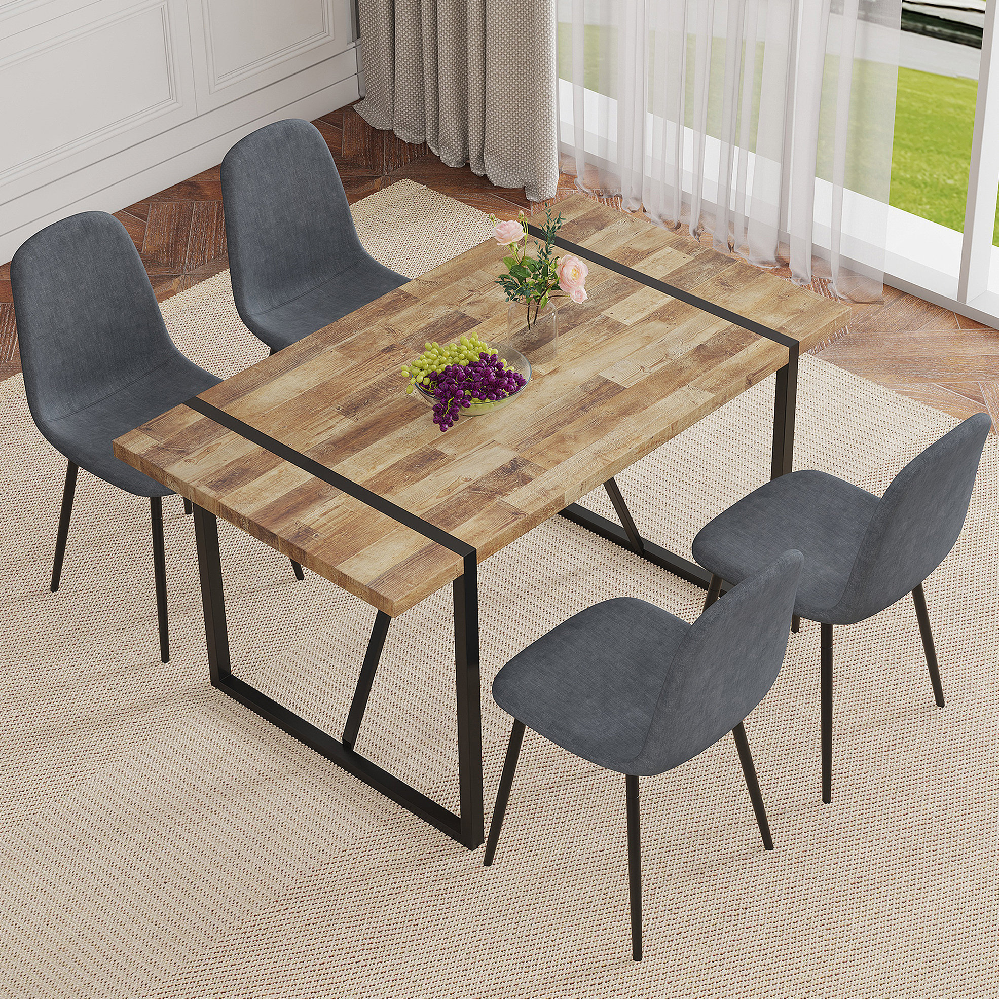 Latitude Run® Table And Chair Set.A Minimalist Retro Rectangular Dining ...