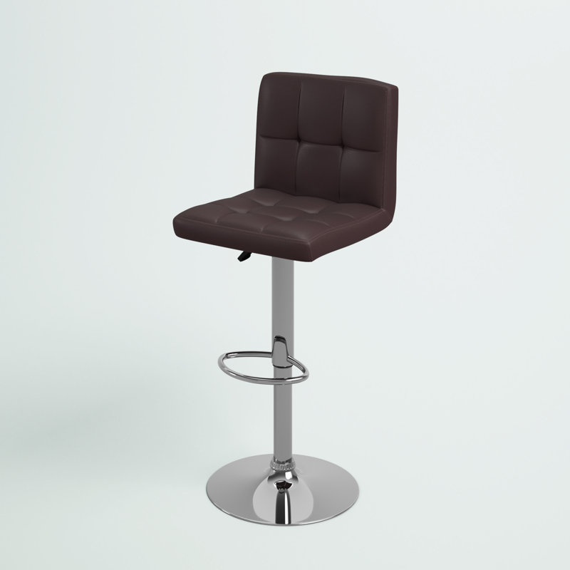 Tabouret de bar contemporain réglable en ajustable en vinyle matelassé avec base en chrome Ahlijah, Brun