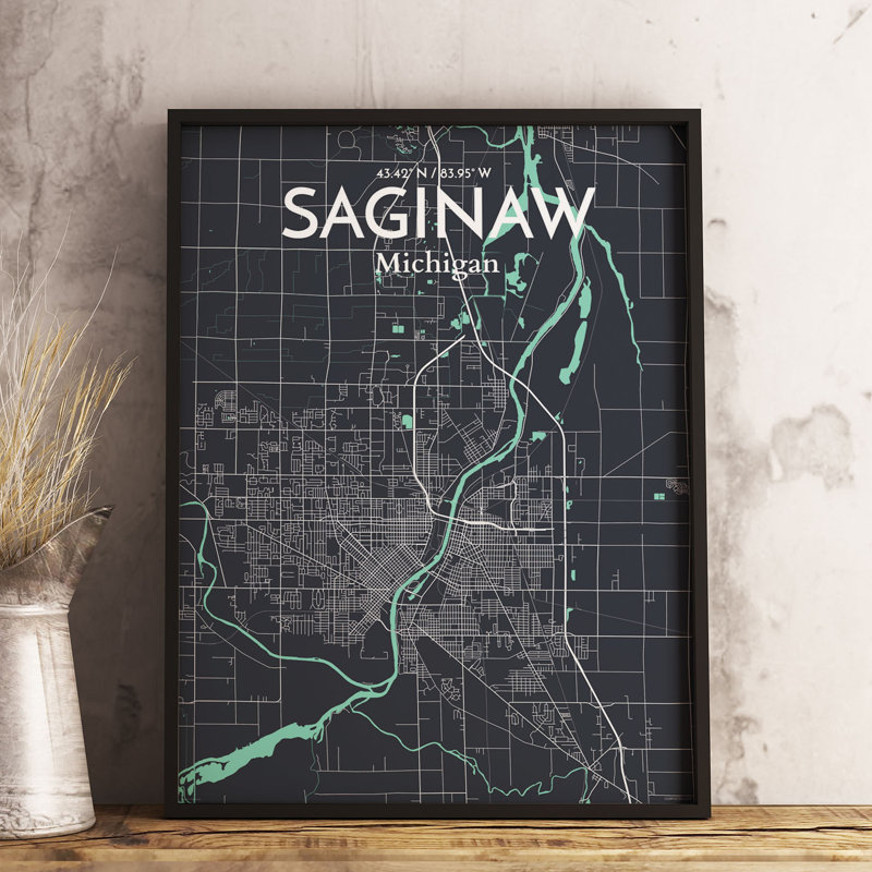Saginaw City Map - No Frame Print, 61cm H x 45.7cm W x 0.13cm D