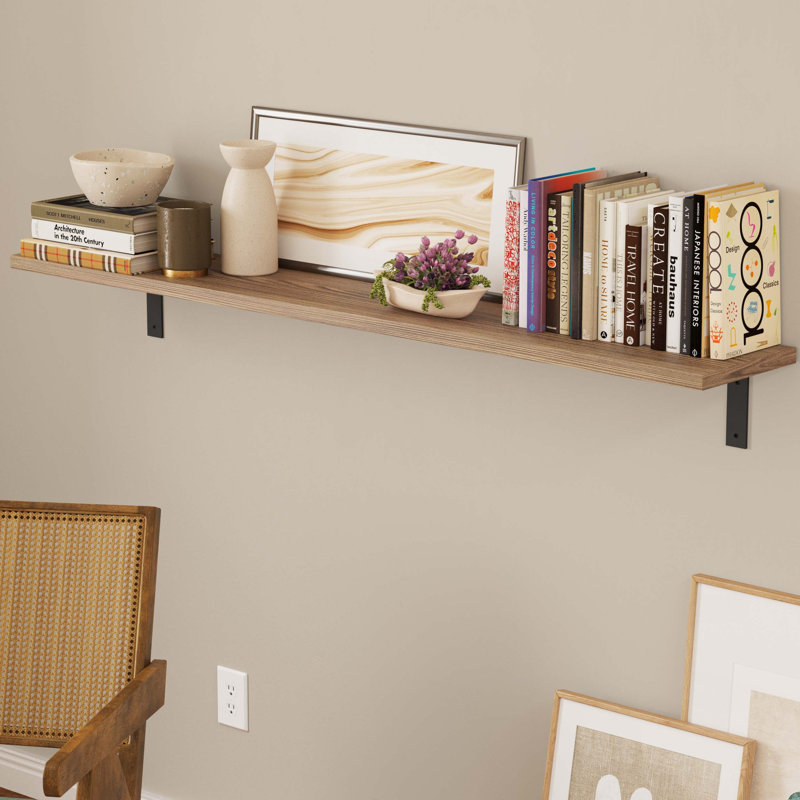 Long Floating Shelf For Wall With Heavy-duty Brackets, Wood Wall Shelf For Living Room, Bedroom, Kitchen, 60"