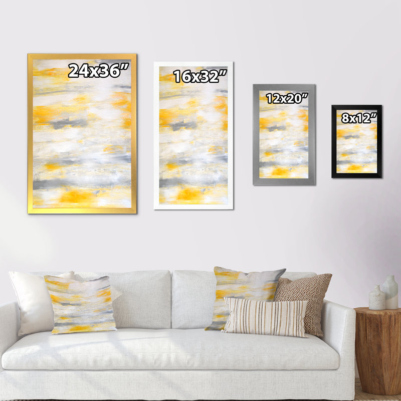 «Yellow and Gray Merging Abstract XVII», reproduction d'art moderne et contemporaine sur toile, Cadre photo noir