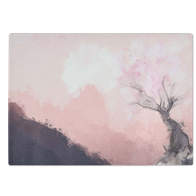 Tempered Glass the Pink Cherry Blossom Tree in Abstract Chopping Board, 39 cm W x 28.5 cm L