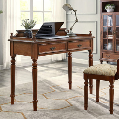 Nut-brown Rectangular Solid + Manufactured Wood with 2 drawers desk