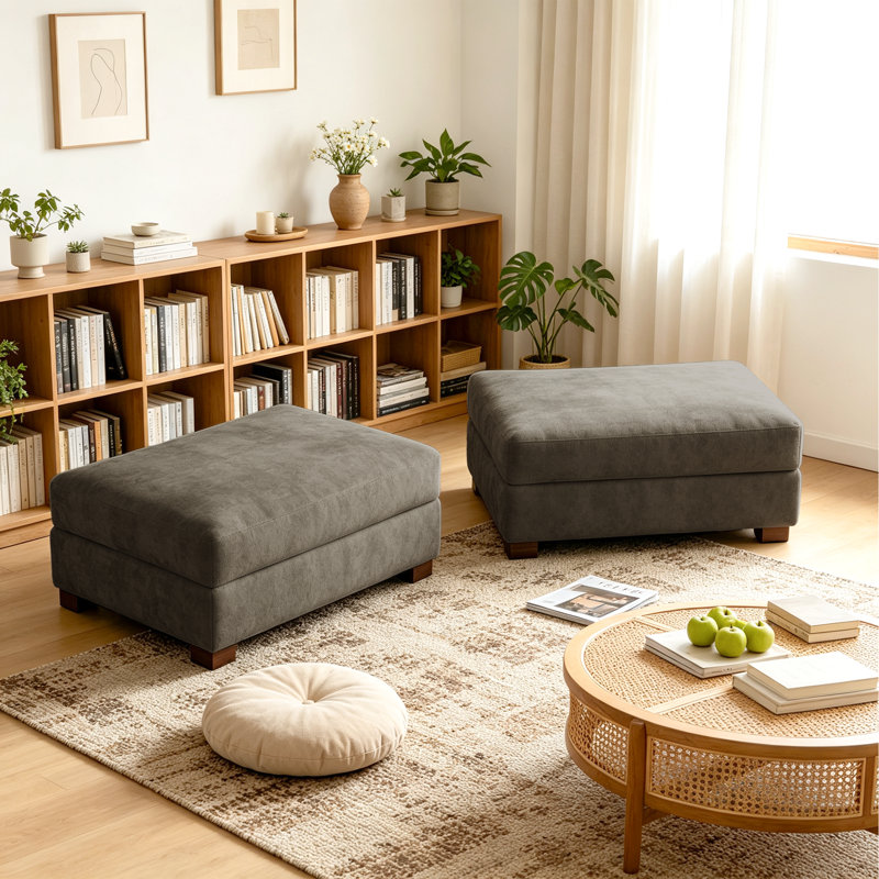 Upholstered Camel Chenille Rectangle Ottoman, Modular Part For Sectional Sofa, Camel