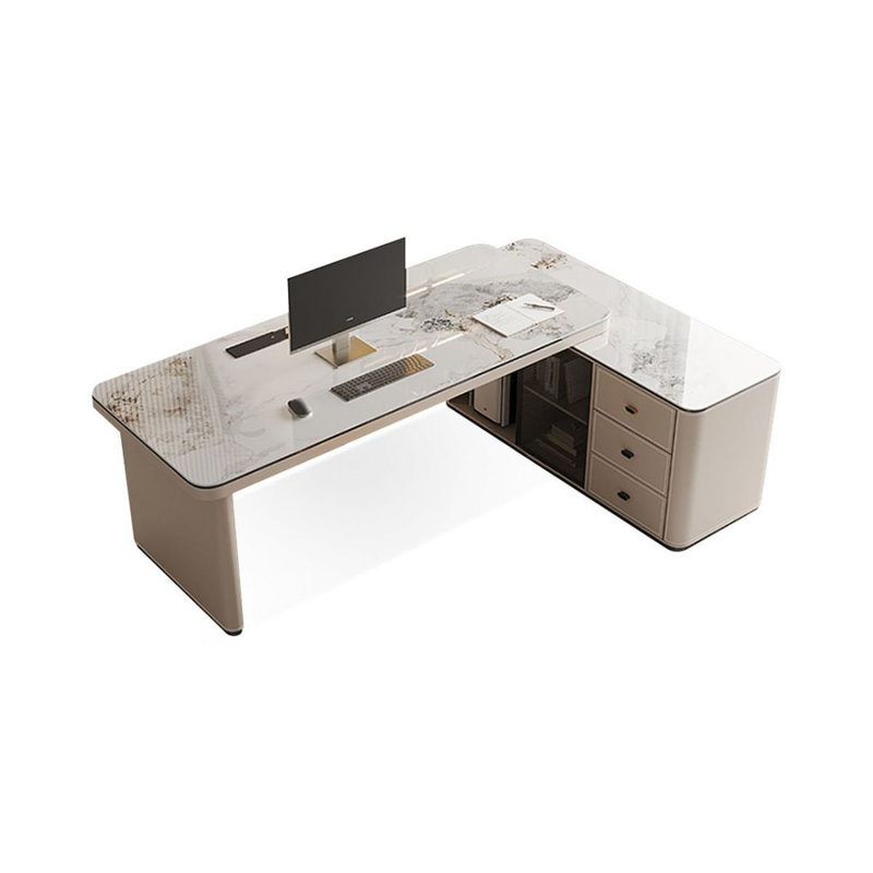 Bureau et bibliothèque intégrés modernes et simples, 29.53" H x 62.99" W x 29.53"D, Retour à droite
