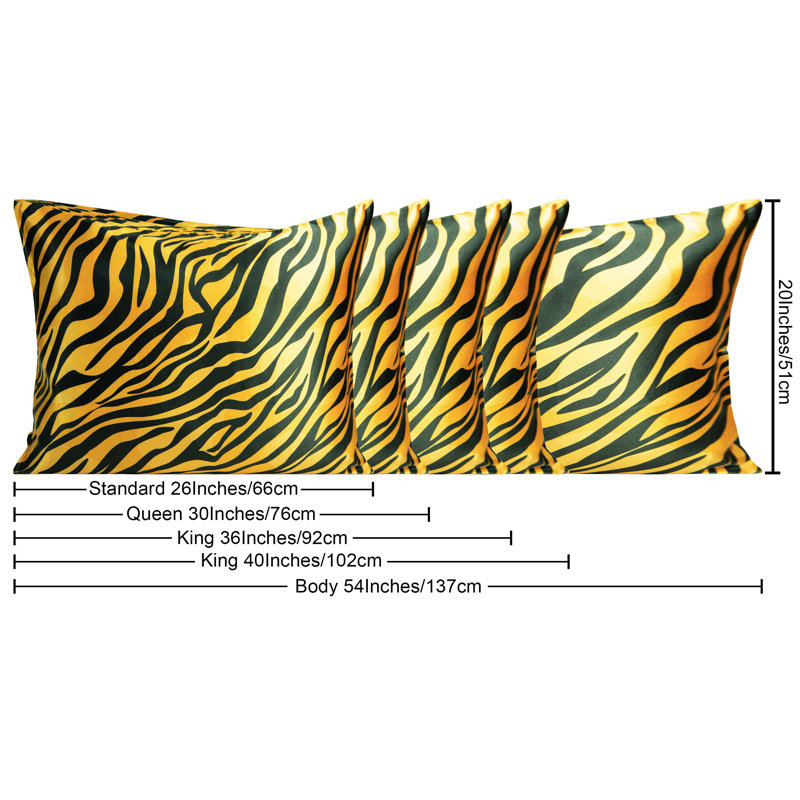 2 Pack Satin Marble Print Pillowcases, Yellow/Black Zabra, Queen Pillow Case with 2 Pillowcases