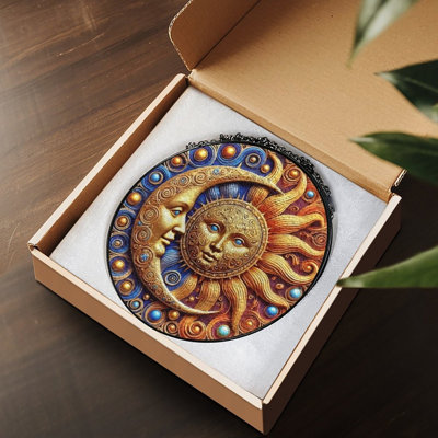 Ornate Sun And Moon Celestial Dance Stained Glass Panels Suncatcher for Window Decor