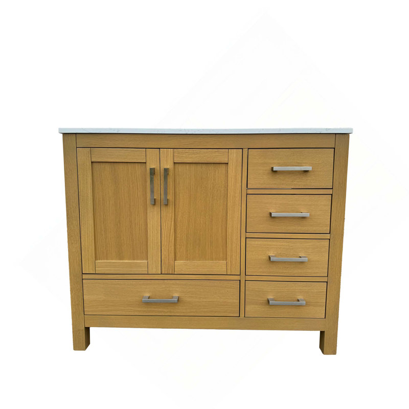 Meuble-lavabo avec lavabo et trou de robinet, armoire avec 2 portes et 5 tiroirs, 42", Chêne