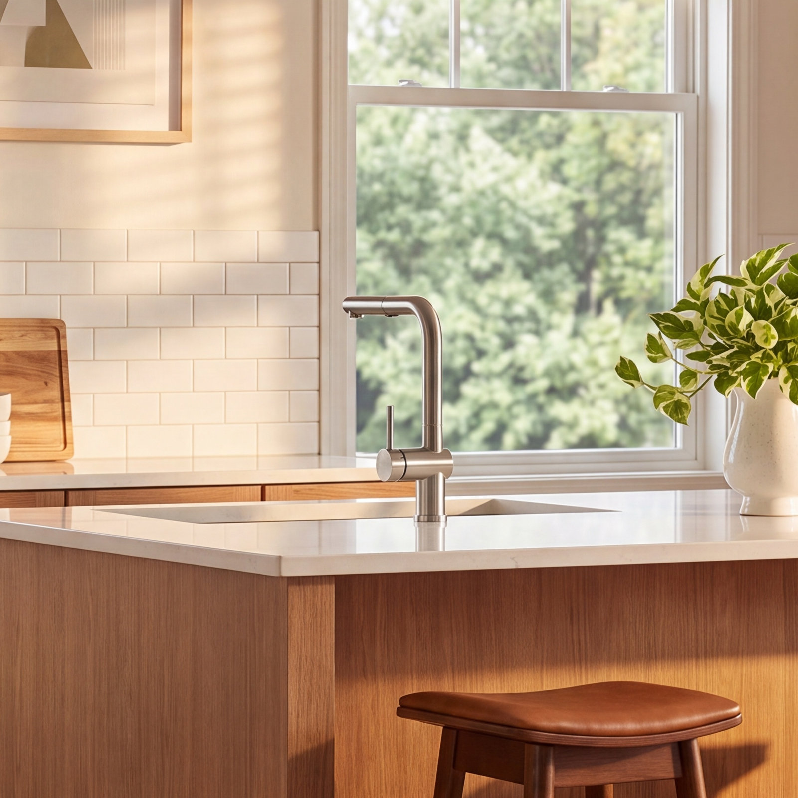 Linus Low Arc Pull-Out Kitchen Faucet, PVD Steel