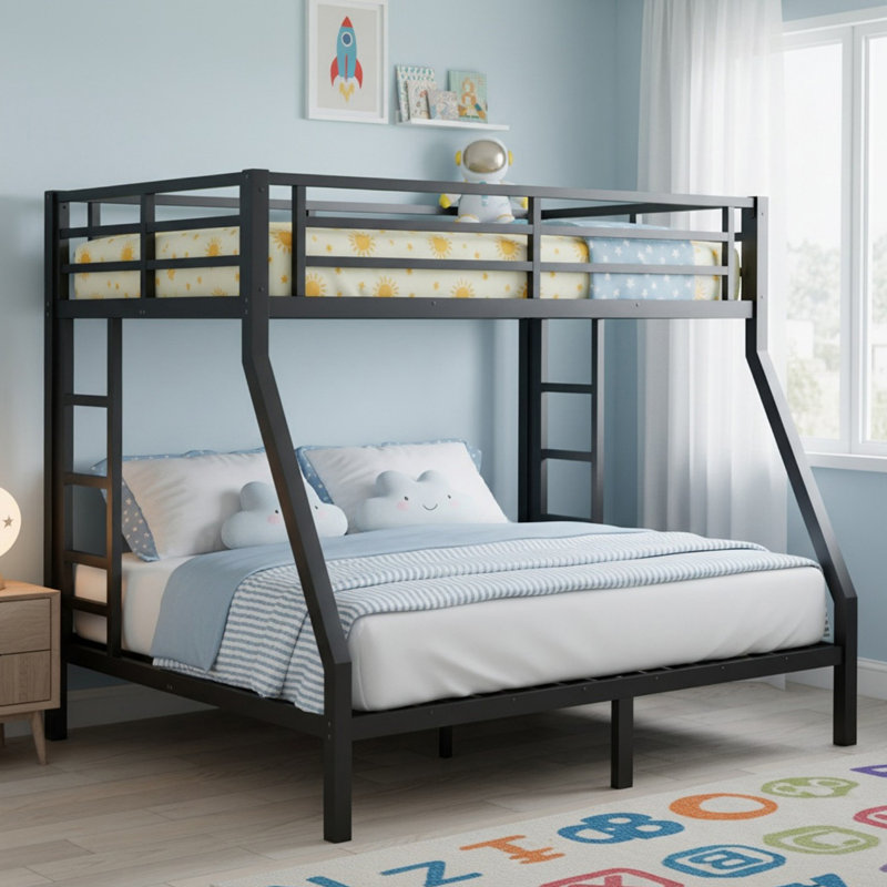 Metal Twin Over Full Bunk Bed for Teens and Adults, Black, Twin Over Full