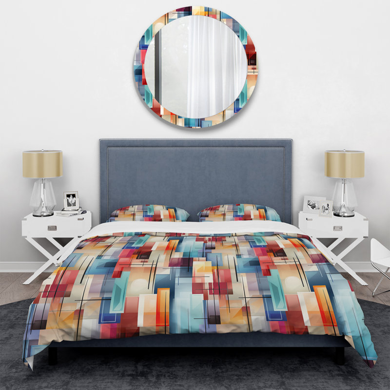 King Multicolor Abstract Microfiber Duvet Cover Set