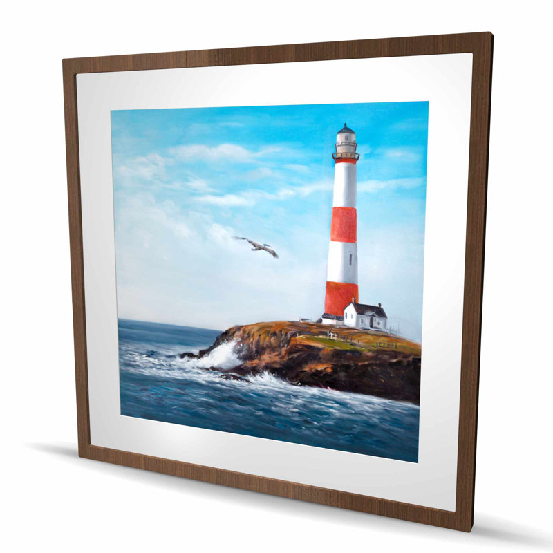 Phare au bord de la mer - mer blanche, reproduction encadrée