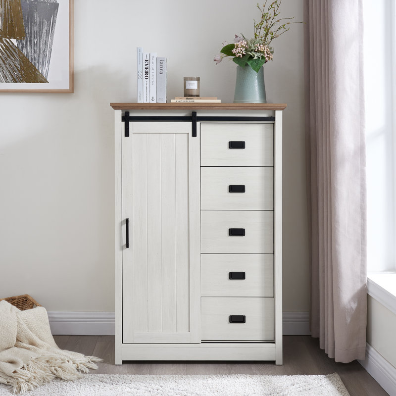 Commode moderne à cinq tiroirs avec portes de grange coulissantes