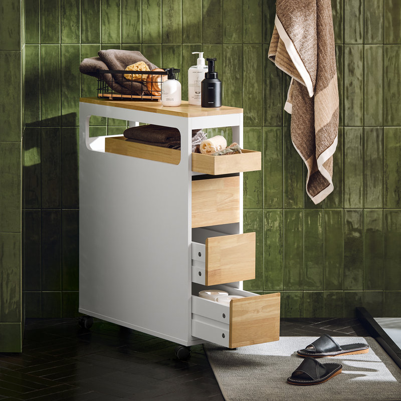 Keondra Freestanding Bathroom Cabinet, White/Natural