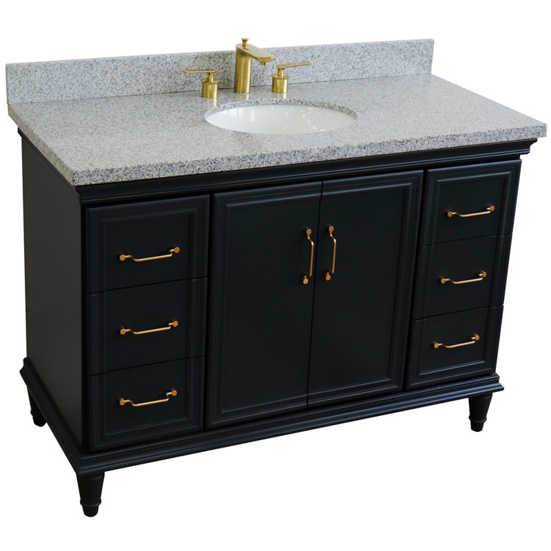 Fountainbleau Single Bathroom Vanity Set, Dark Gray, Gray Granite, 49"