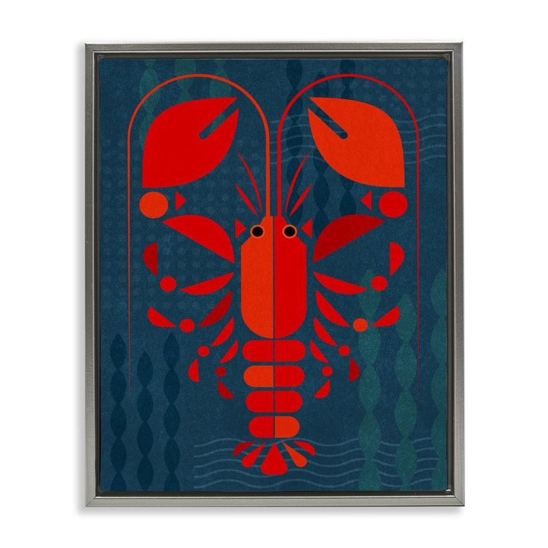 "Nautic Lobster Shape", art mural encadré flottant par June Erica Vess, Cadre flottant gris lustré, H 21 po x l 17 po