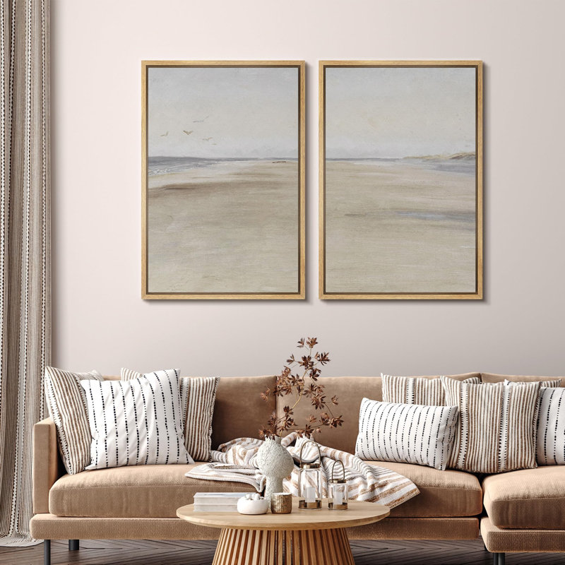 «Seaside Serenity Coastal Scenery», 2 pièces sur toile, H 36 po x l 48 po, Naturel