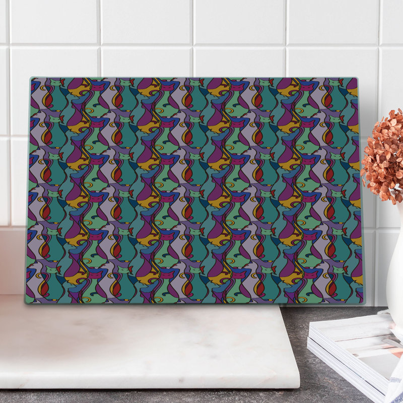 Ambesonne Cat Cutting Board Large Size Geometric African Multicolor