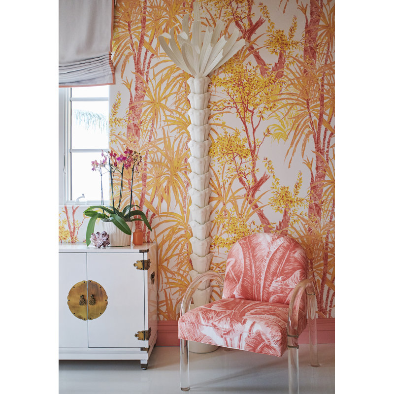 Faux Palm Tree in Metal Pot, White, White