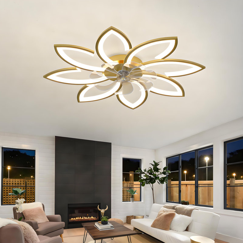 Falana 35" 7 - Blade Dimmable LED Flush Mount Ceiling Fan with Remote Control and APP, Gold