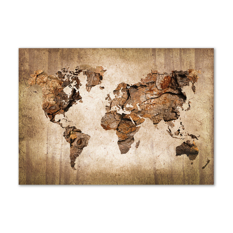 World Map Wood - Wrapped Canvas Print