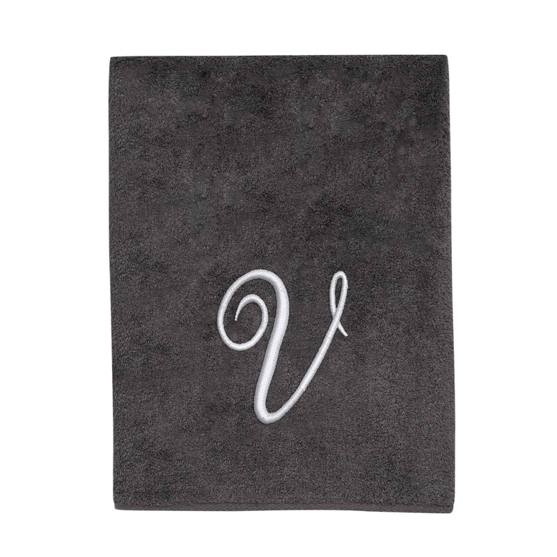 Winston Porter Granite/Silver Script Monogram Bath Towel Letter V