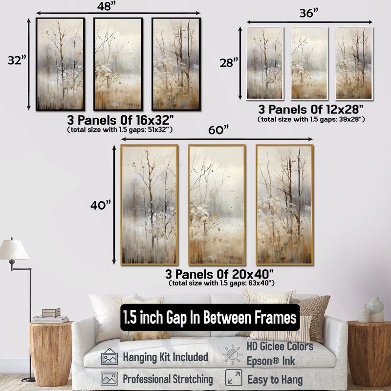 «Winter Meadow View Calmness II», art mural prairie, H 28 po x l 36 po x P 1 po, Cadre flottant érable