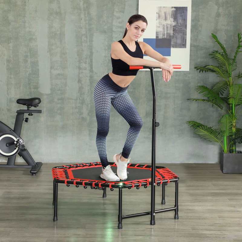 Mini trampoline d'intérieur 45 po avec lumière DEL et poignée réglable, rouge