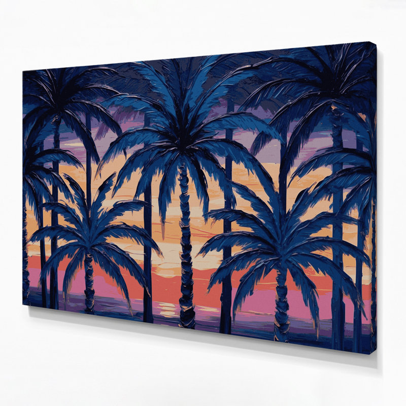 Palmier hawaïen, art mural bleu sur toile, H 16 po x l 20 po
